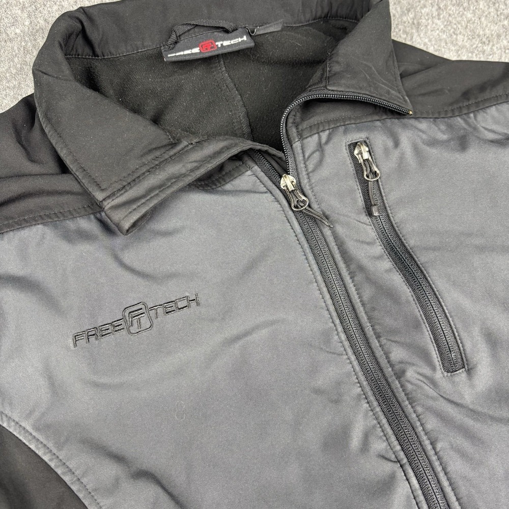 Free Tech Soft Shell Jacket Mens Medium Black Gray‎ Full Zip Fleece Lined Coat